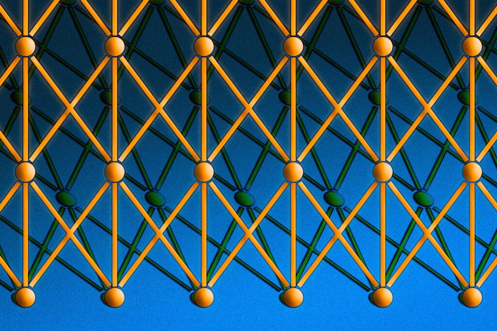 La mayoría de las aplicaciones de aprendizaje profundo utilizan redes neuronales "convolucionales", en las que los nodos de cada capa se agrupan, los grupos se superponen y cada grupo alimenta datos a varios nodos (naranja y verde) de la siguiente capa. Crédito: Jose-Luis Olivares / MIT