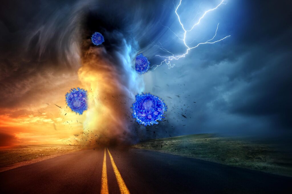 Ilustración creativa artística de una tormenta de citoquinas.