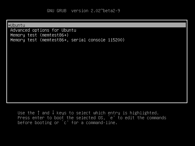 Pantalla del Grub2 de Ubuntu